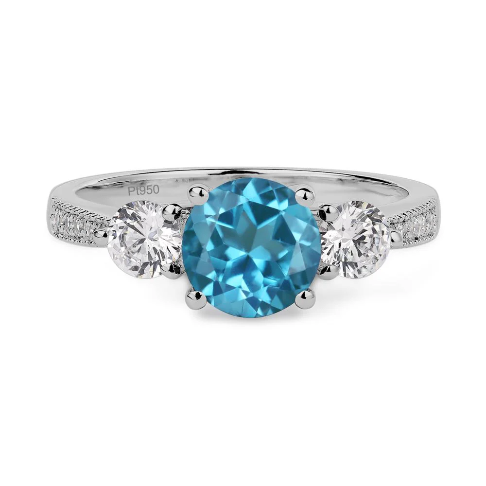 Swiss Blue Topaz 3 Stone Engagement Ring - Image 6