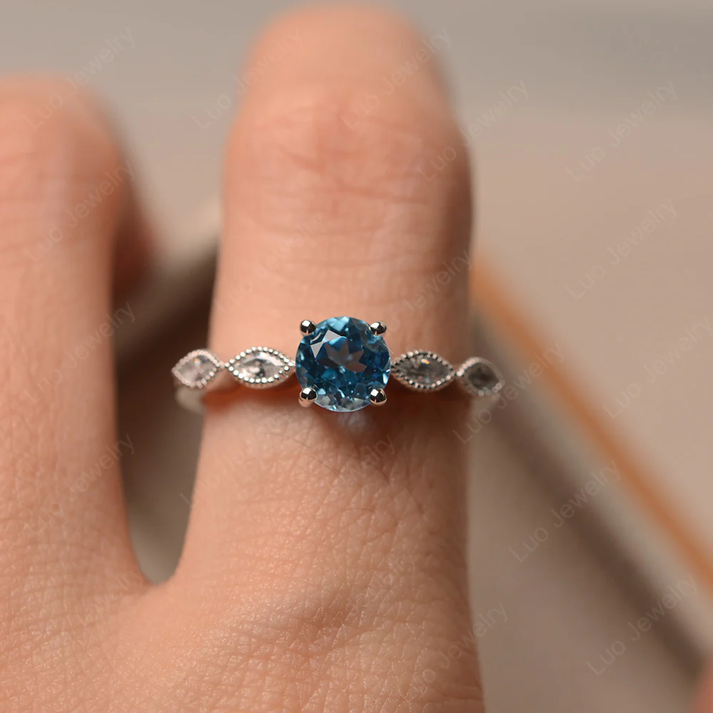 Swiss Blue Topaz Milgrain Vintage Inspired Ring - Image 4