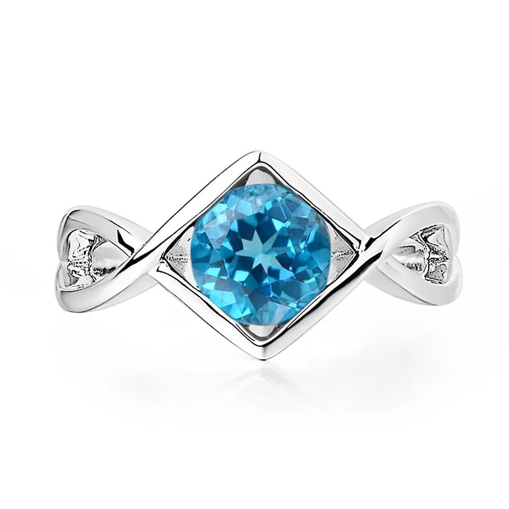 Swiss Blue Topaz Bezel Set Infinity Solitaire Ring - Image 4