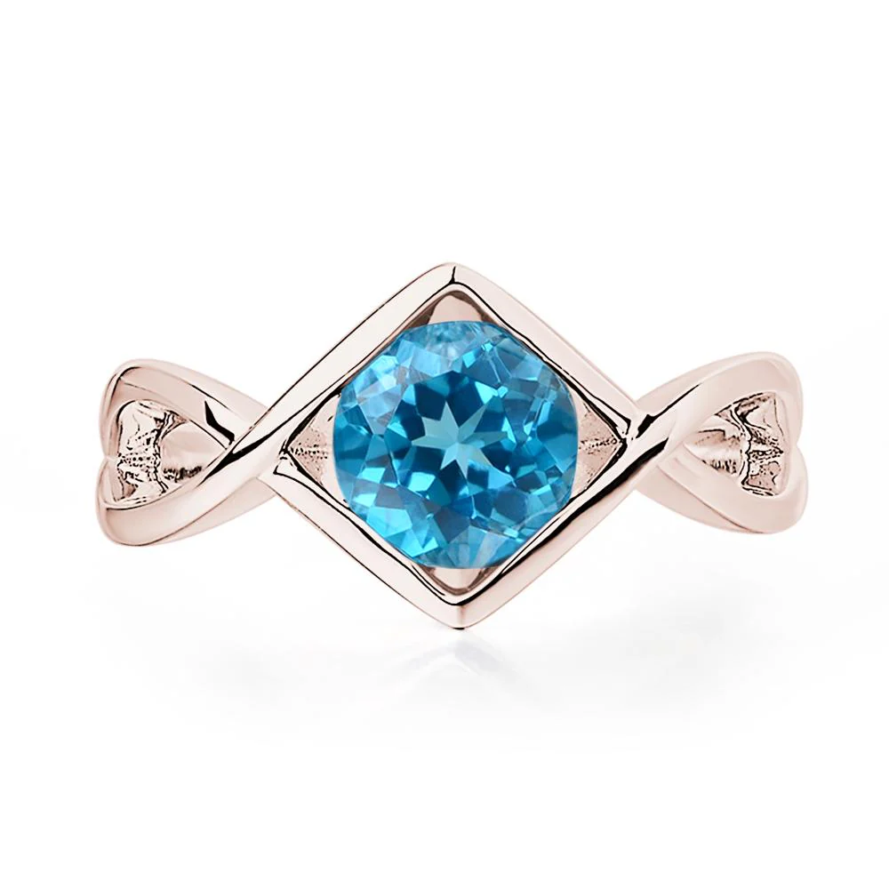 Swiss Blue Topaz Bezel Set Infinity Solitaire Ring - Image 5