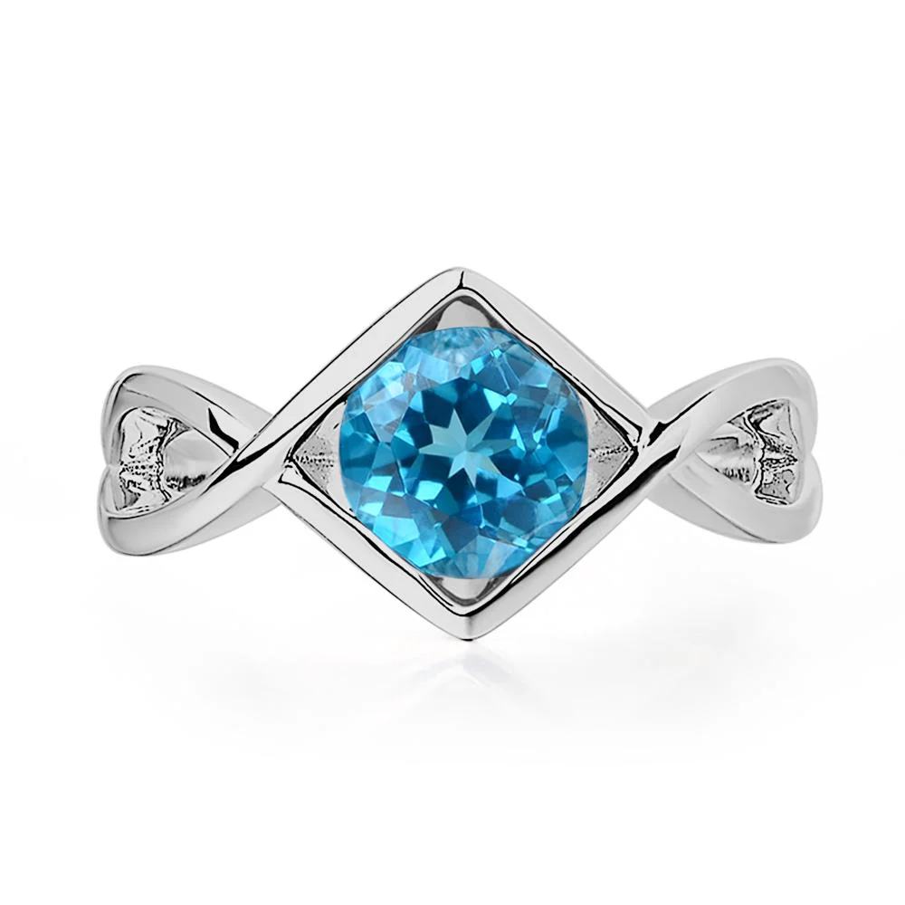Swiss Blue Topaz Bezel Set Infinity Solitaire Ring - Image 6