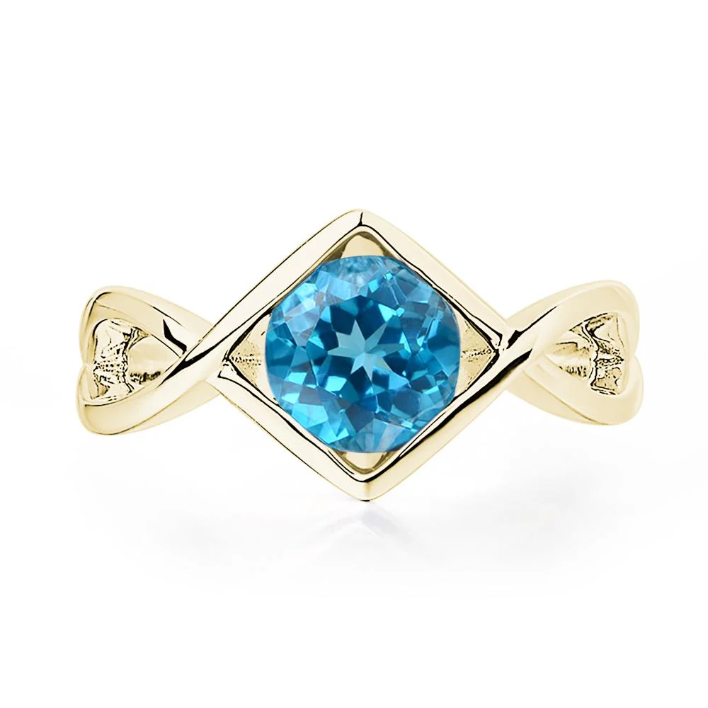 Swiss Blue Topaz Bezel Set Infinity Solitaire Ring - Image 8
