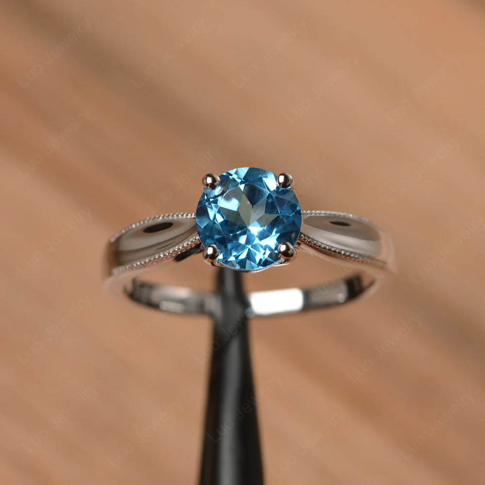 Swiss Blue Topaz Round Solitaire Engagement Ring - Image 2