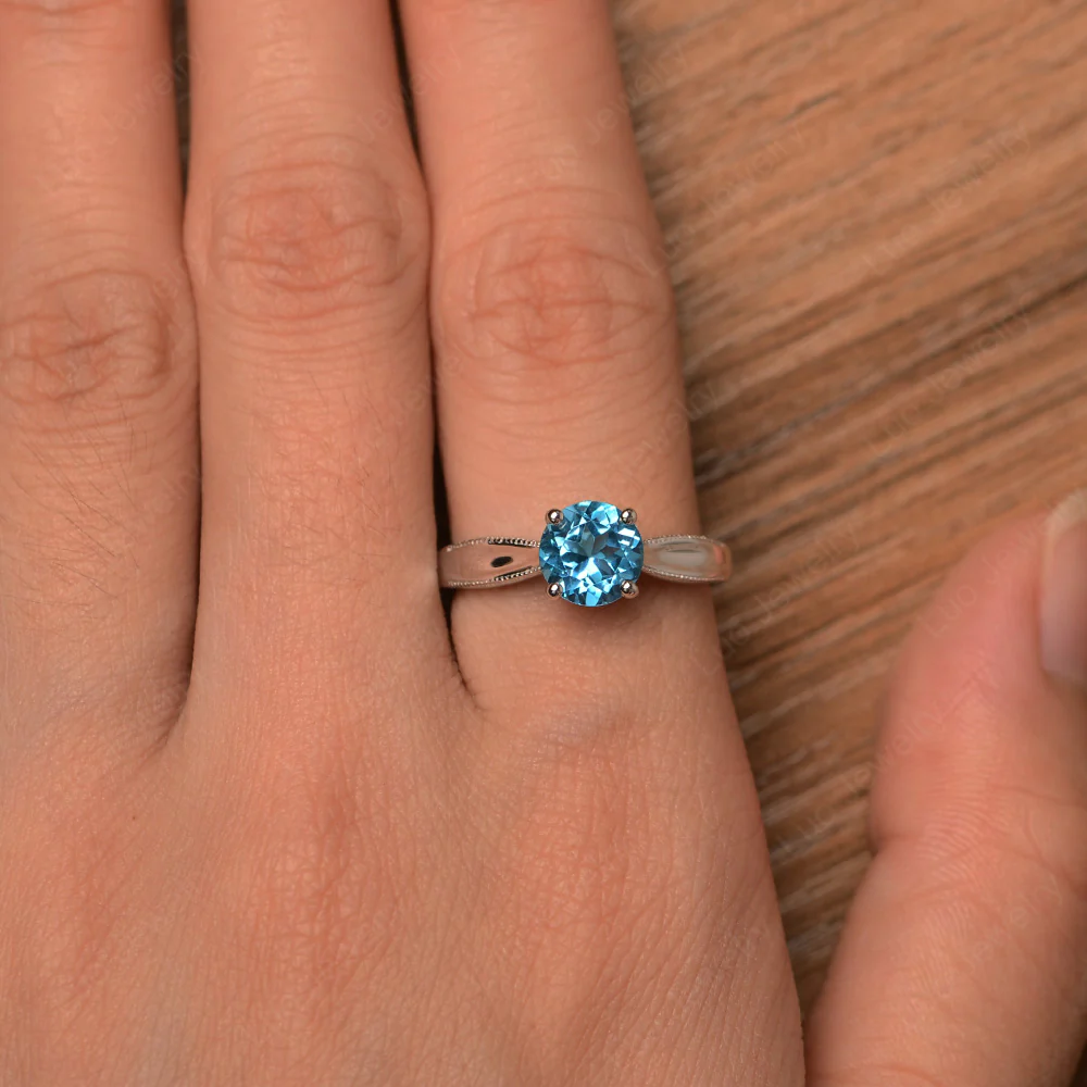 Swiss Blue Topaz Round Solitaire Engagement Ring - Image 4