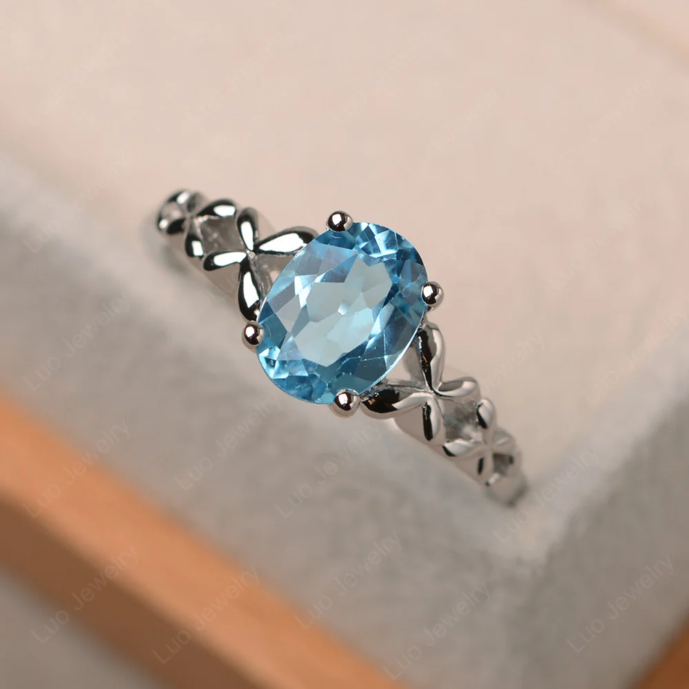 Swiss Blue Topaz Butterfly Engagement Ring - Image 2