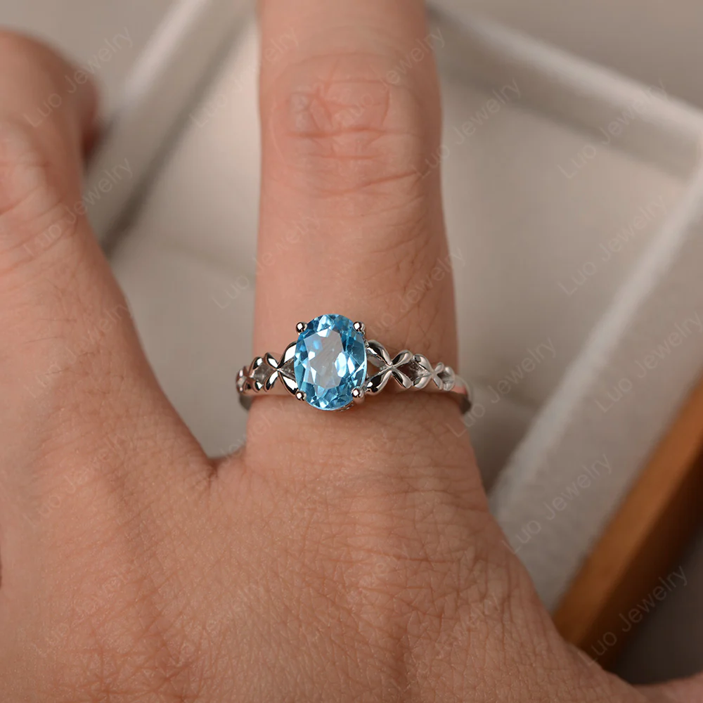 Swiss Blue Topaz Butterfly Engagement Ring - Image 4