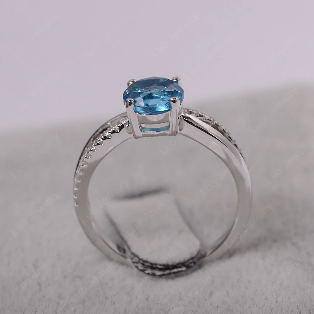 Swiss Blue Topaz Ring Split Shank Engagement Ring - Image 3