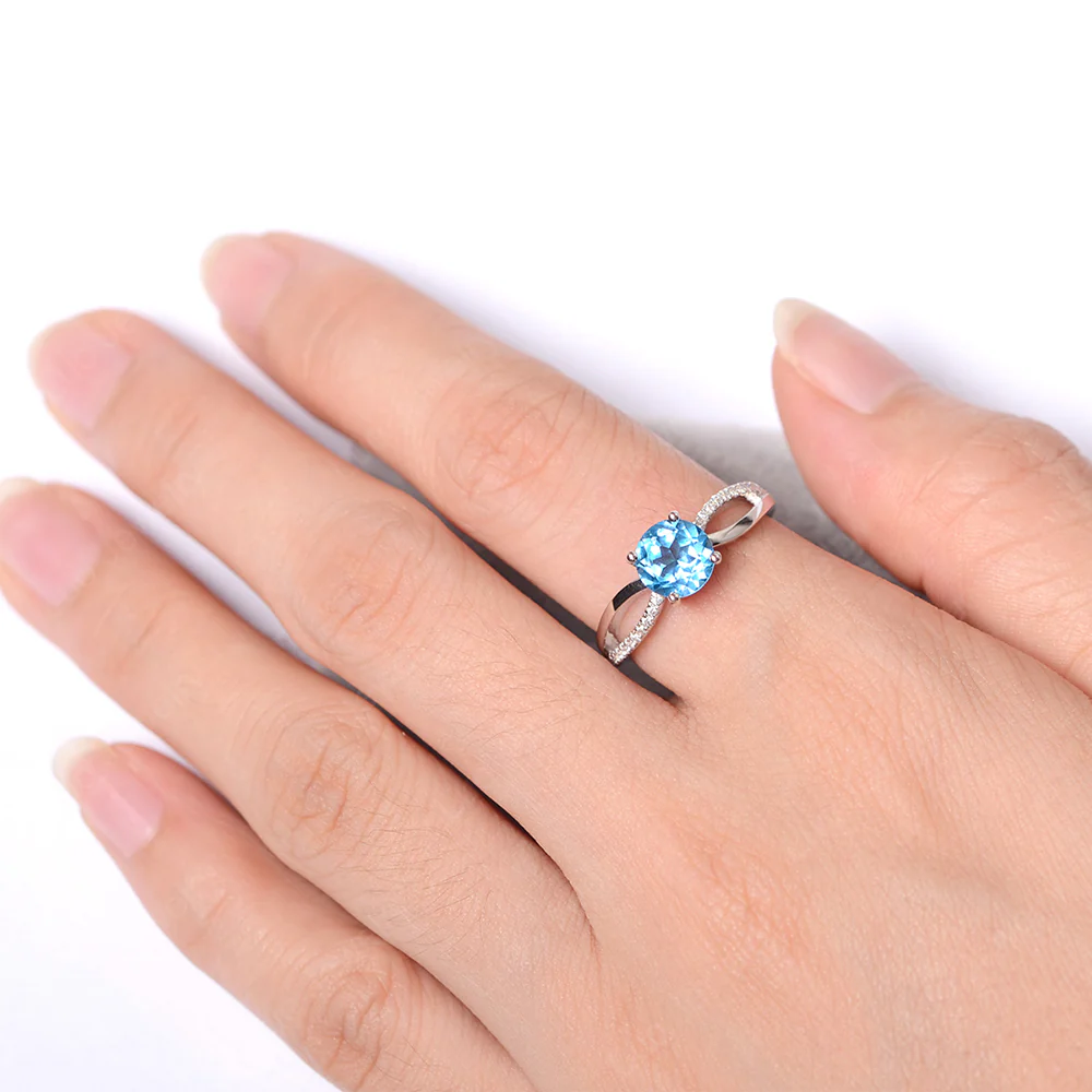 Swiss Blue Topaz Ring Split Shank Engagement Ring - Image 4