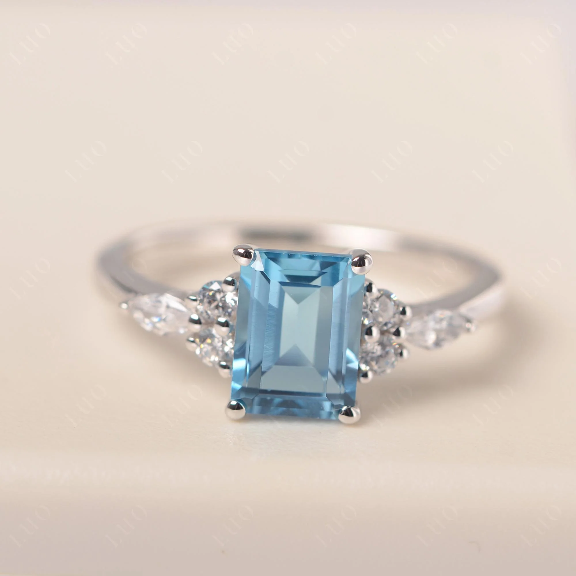 Simple Emerald Cut Swiss Blue Topaz Ring - Image 29