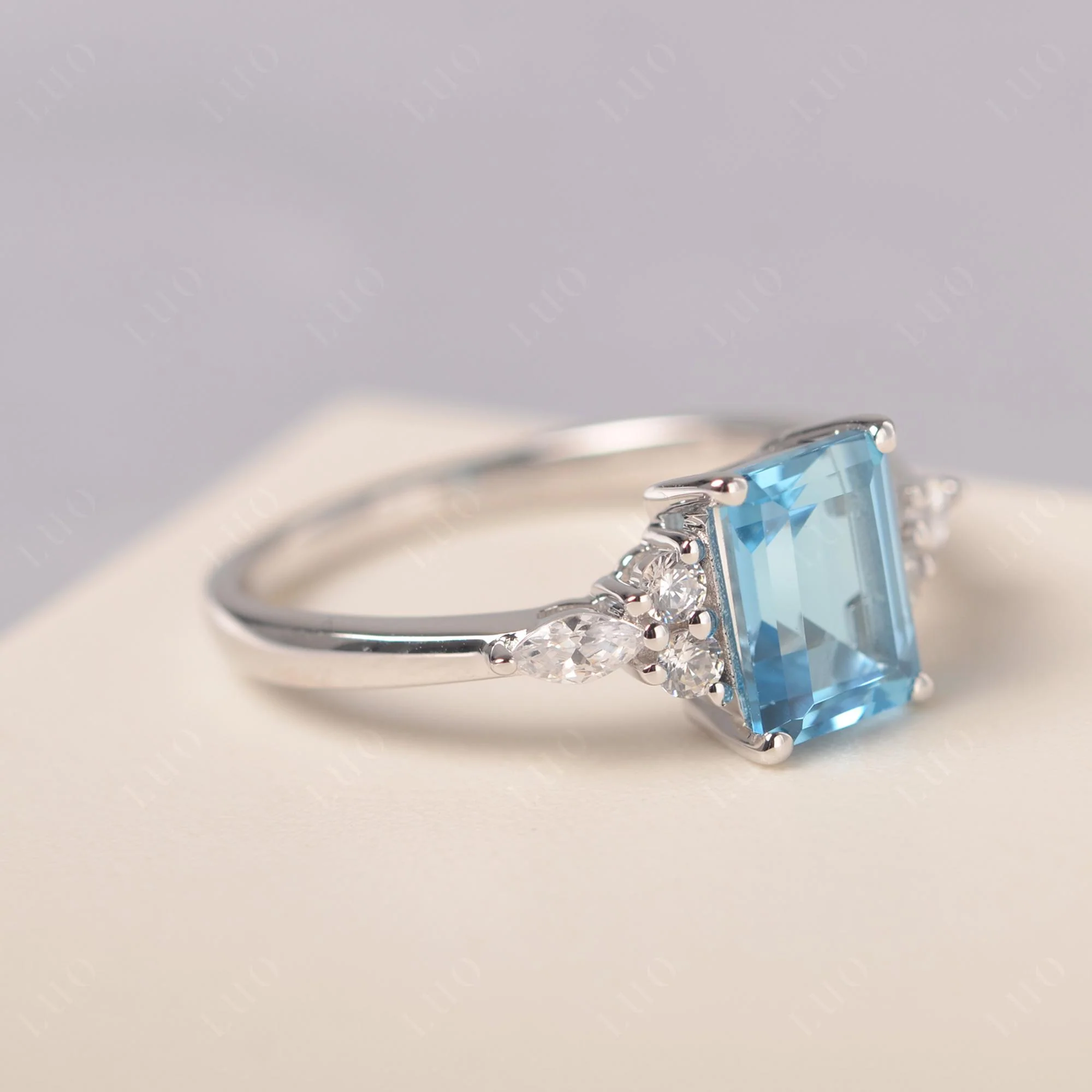 Simple Emerald Cut Swiss Blue Topaz Ring - Image 30