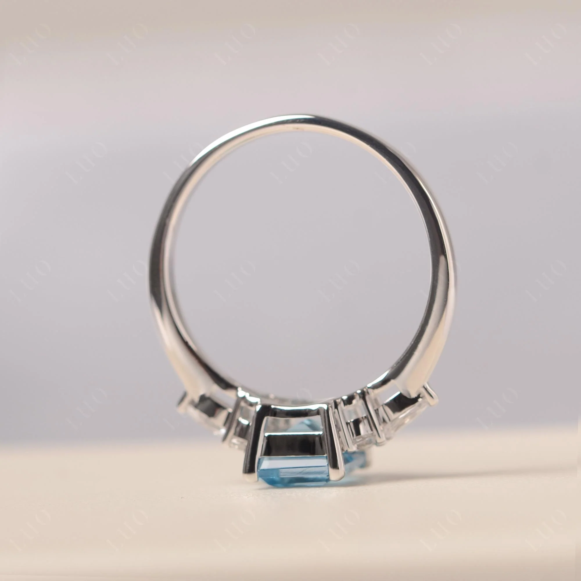 Simple Emerald Cut Swiss Blue Topaz Ring - Image 32