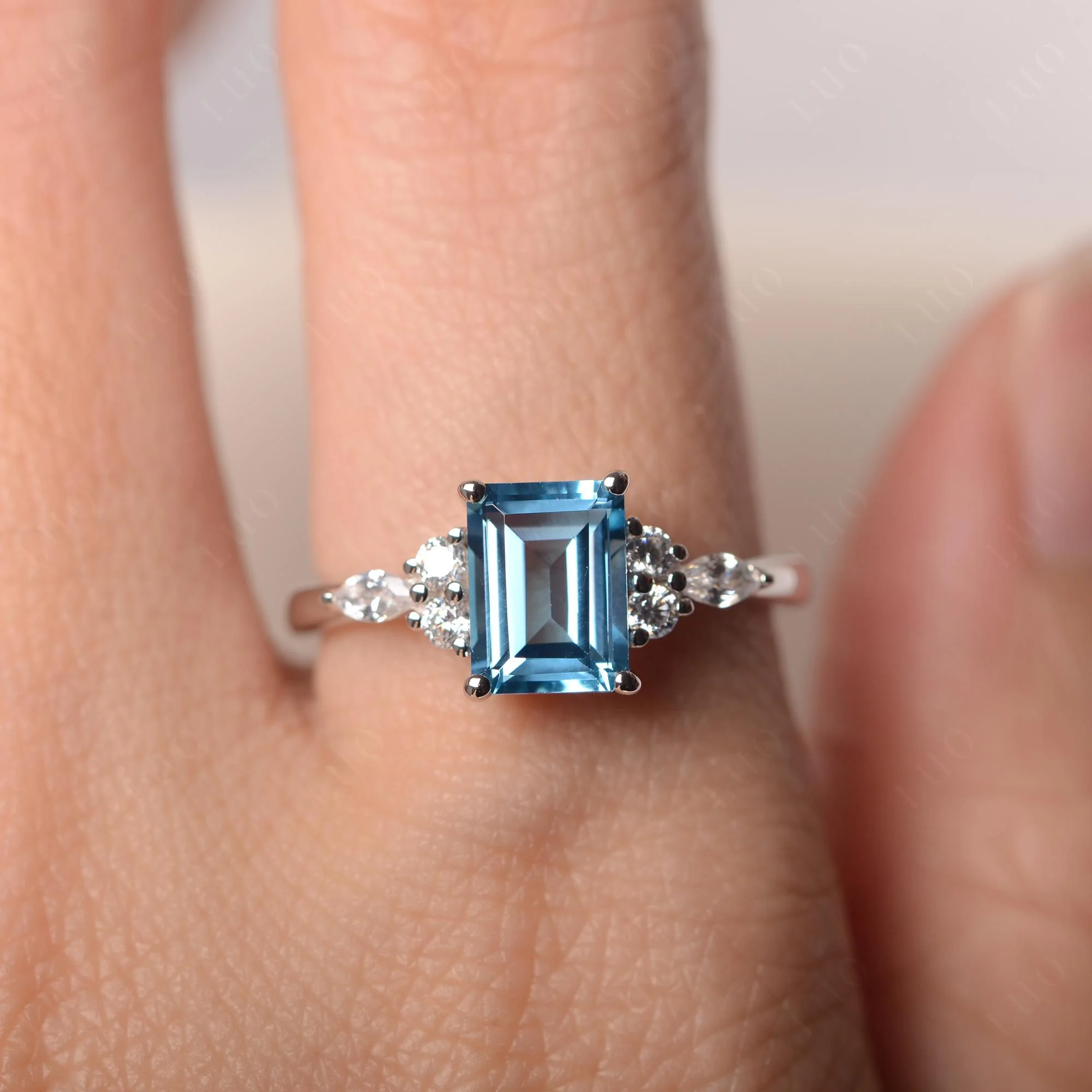 Simple Emerald Cut Swiss Blue Topaz Ring - Image 33