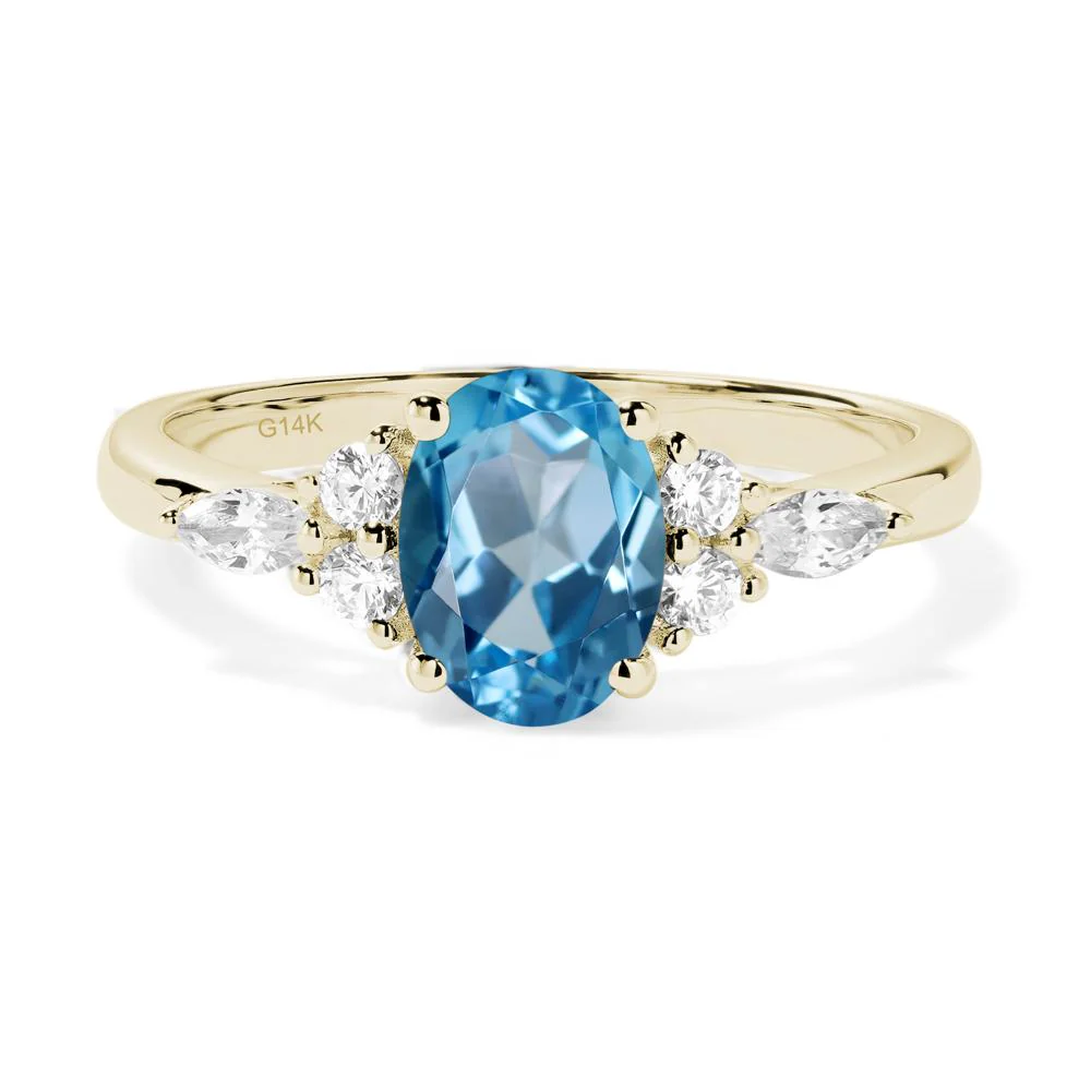 Simple Oval Swiss Blue Topaz Engagement Ring