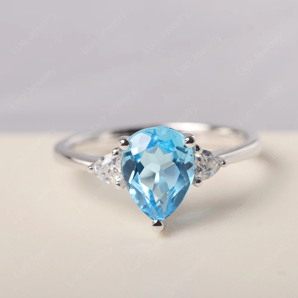 Teardrop Swiss Blue Topaz Trilogy Ring