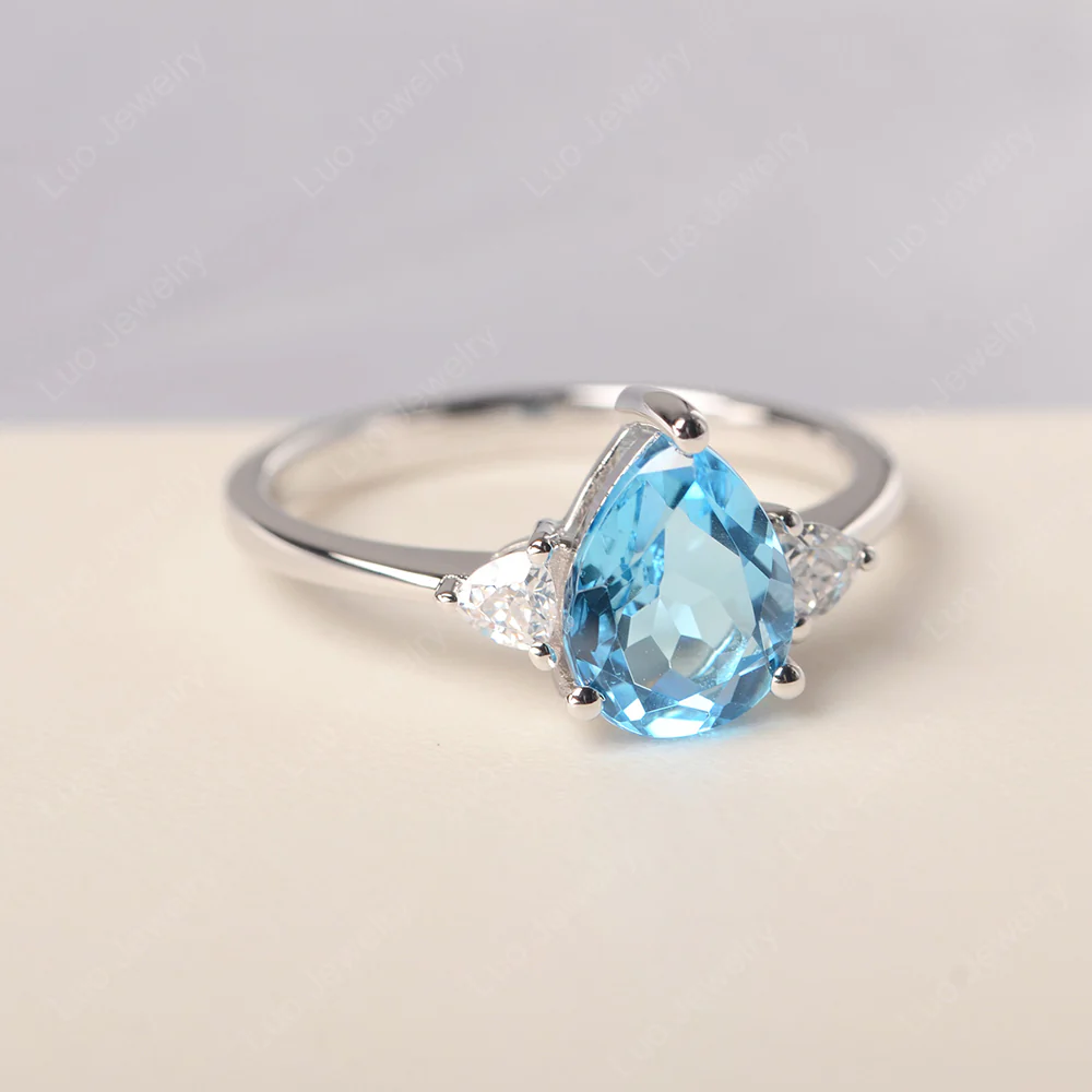 Teardrop Swiss Blue Topaz Trilogy Ring - Image 3
