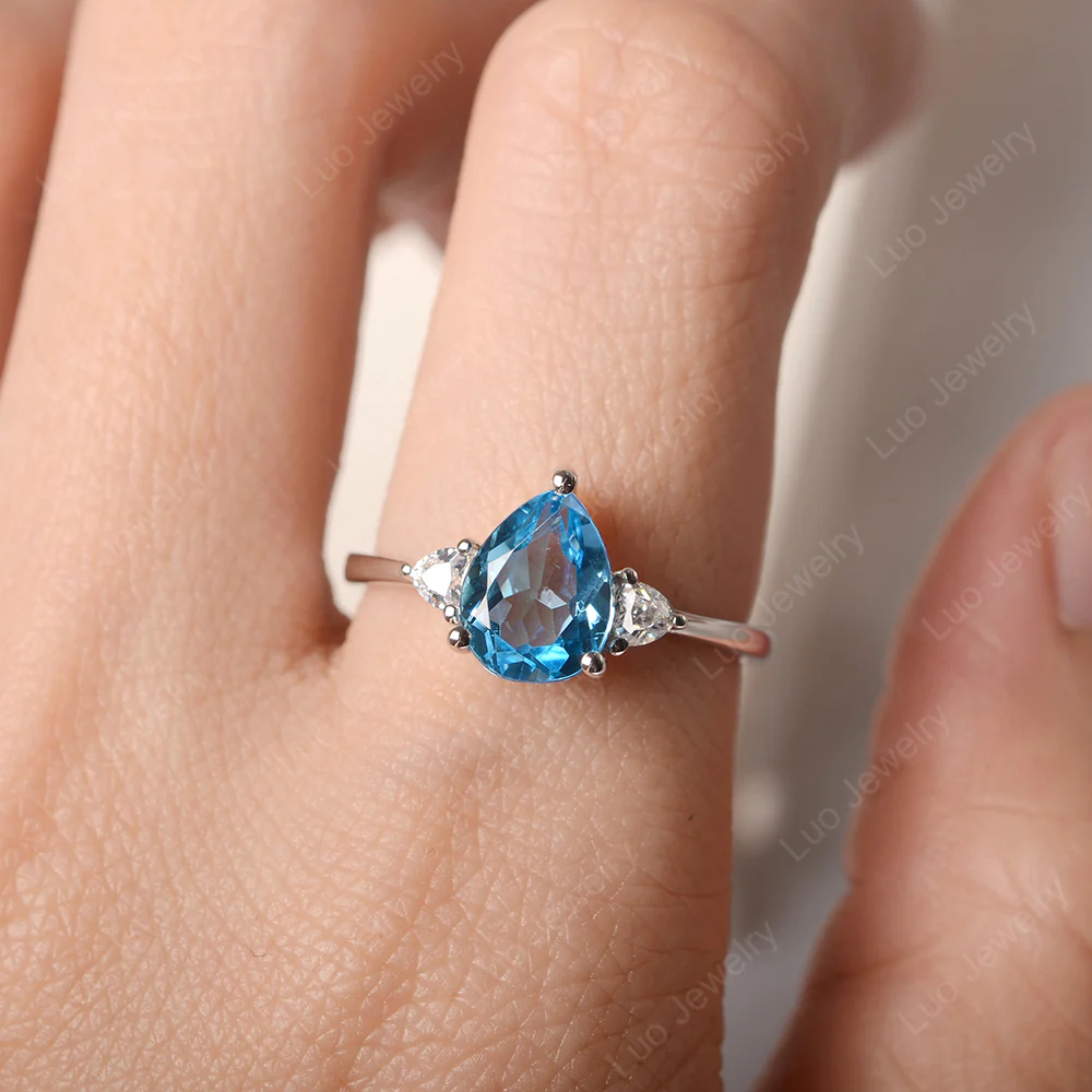 Teardrop Swiss Blue Topaz Trilogy Ring - Image 6