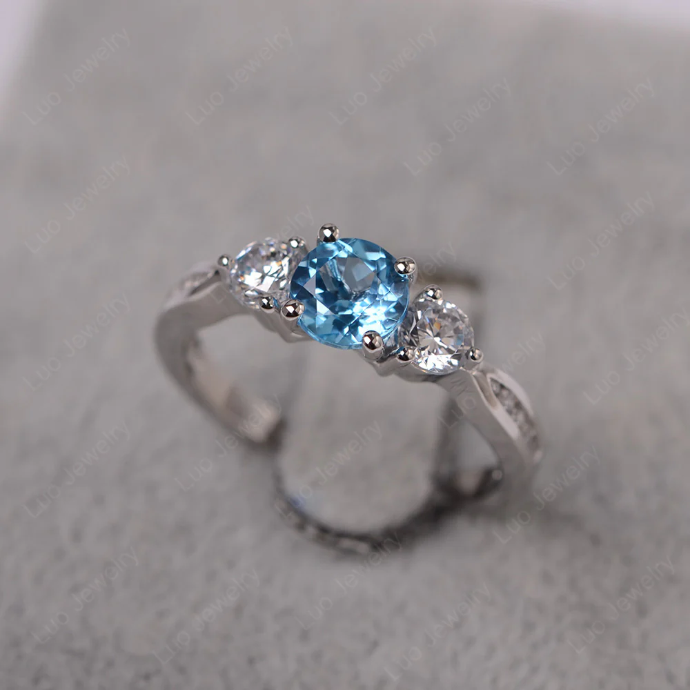 Swiss Blue Topaz Three Stone Engagement Ring - Image 2