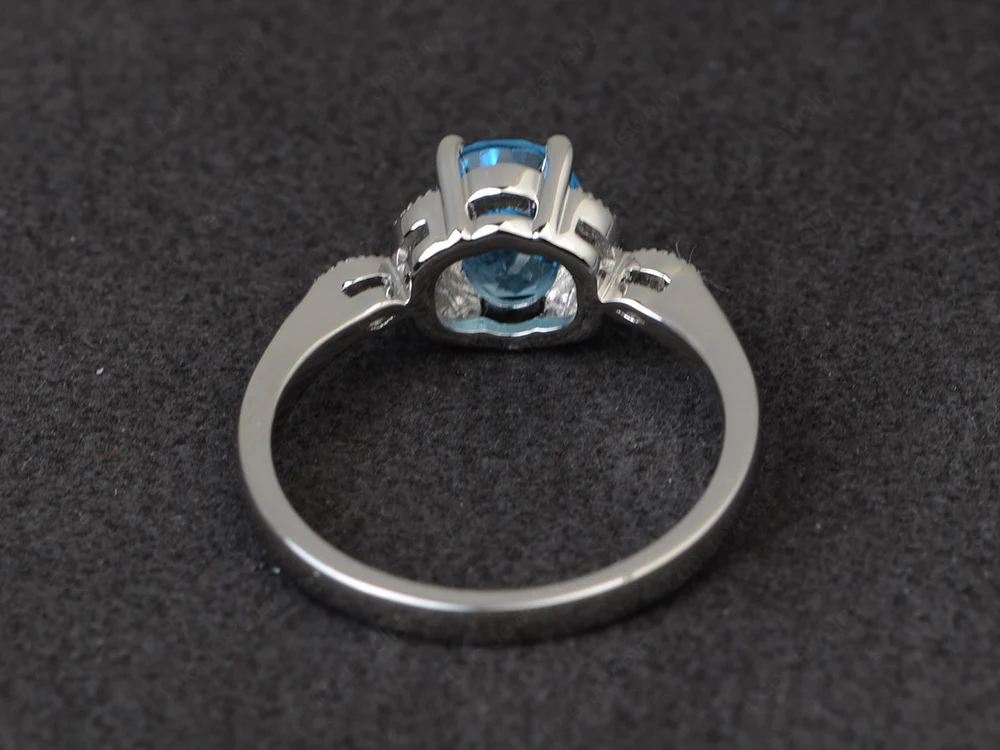 Oval Swiss Blue Topaz Leaf Engagement Ring - Image 3