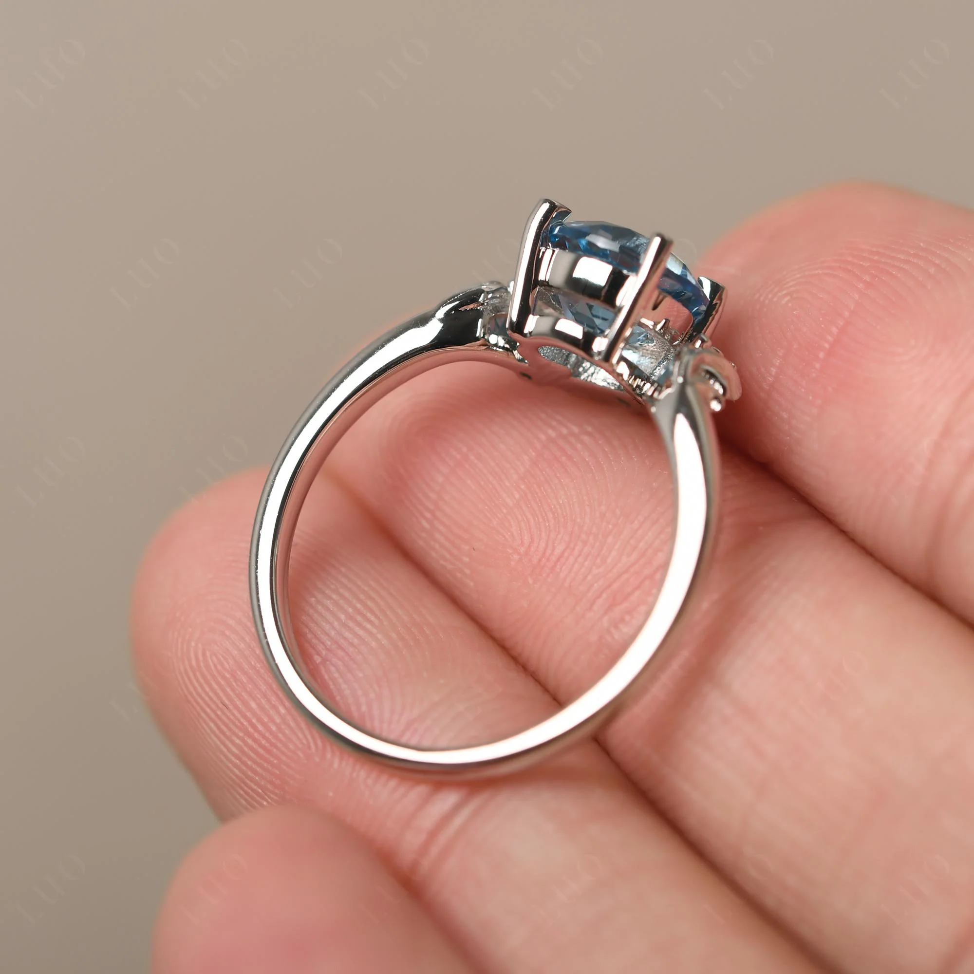 Swiss Blue Topaz Ring with Marquise Side Stone - Image 31