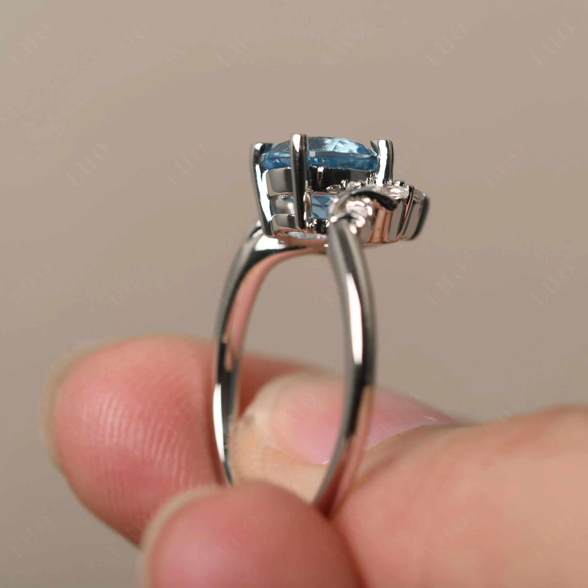 Swiss Blue Topaz Ring with Marquise Side Stone - Image 32