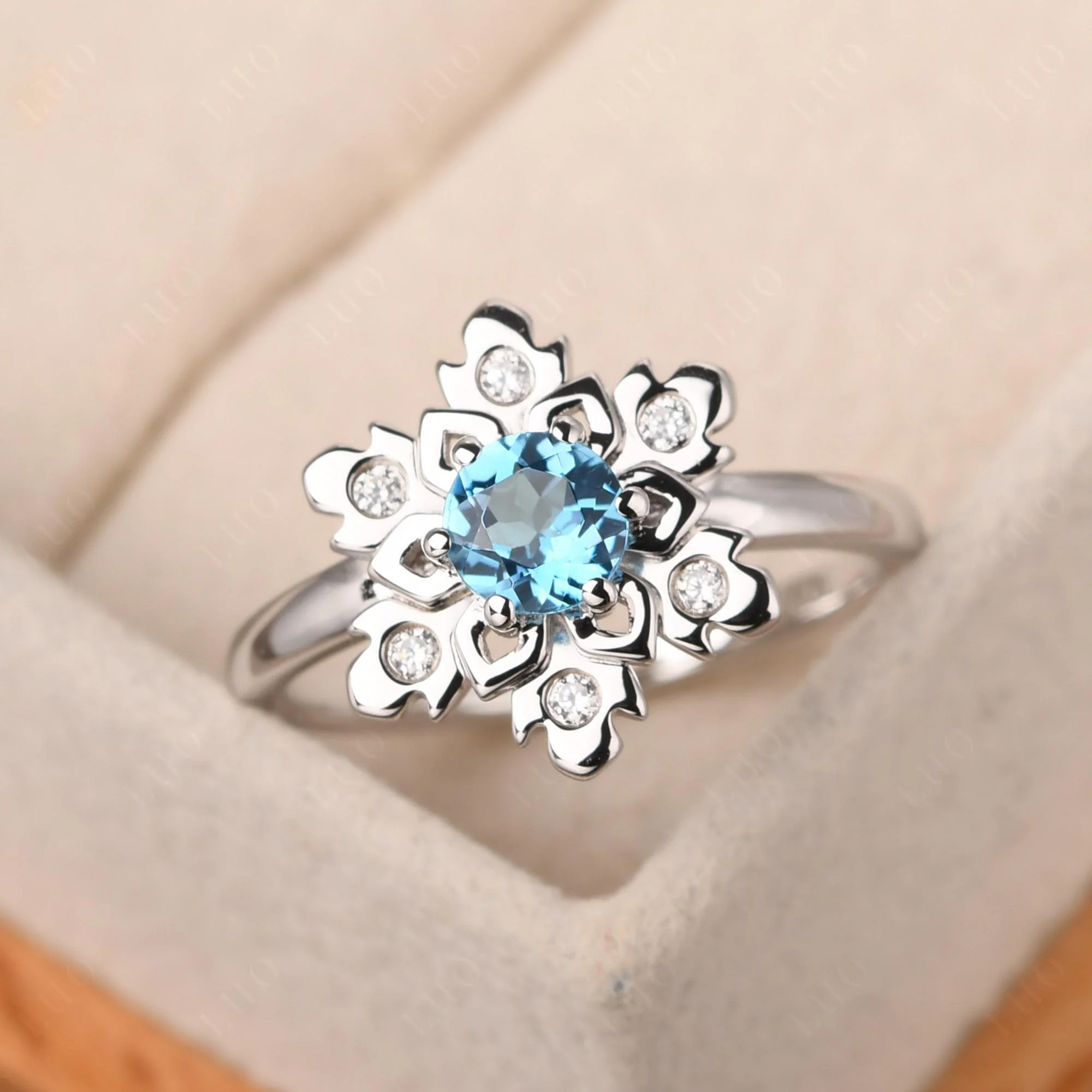 Swiss Blue Topaz Snowflake Ring - Image 10