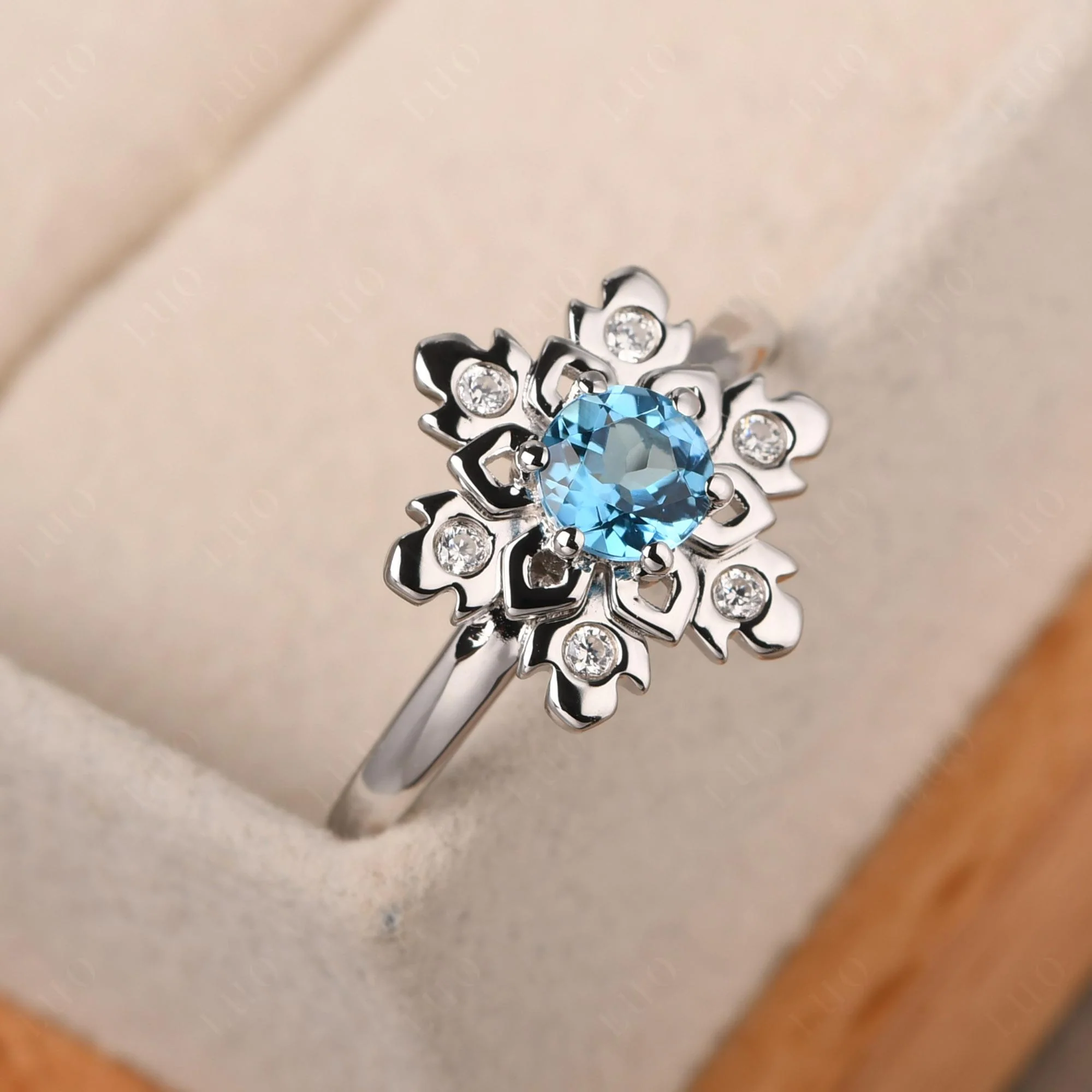 Swiss Blue Topaz Snowflake Ring - Image 11