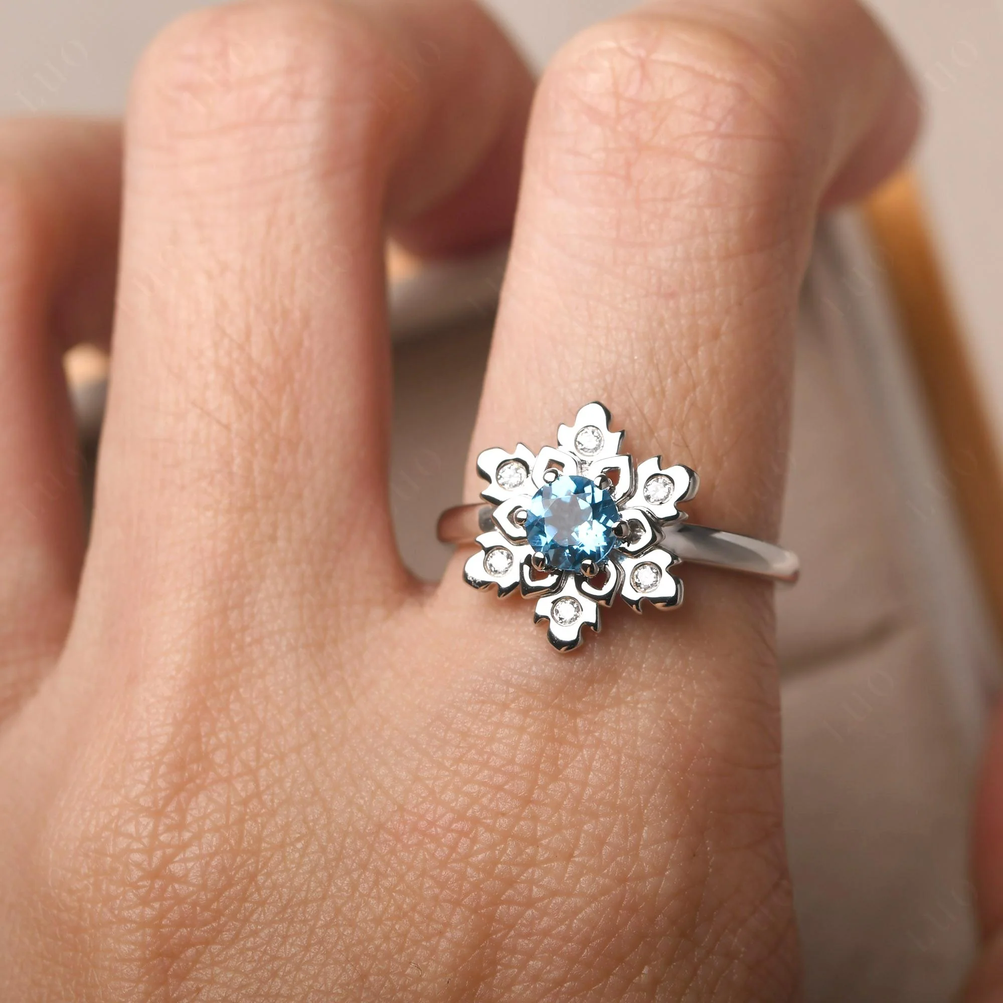 Swiss Blue Topaz Snowflake Ring - Image 14