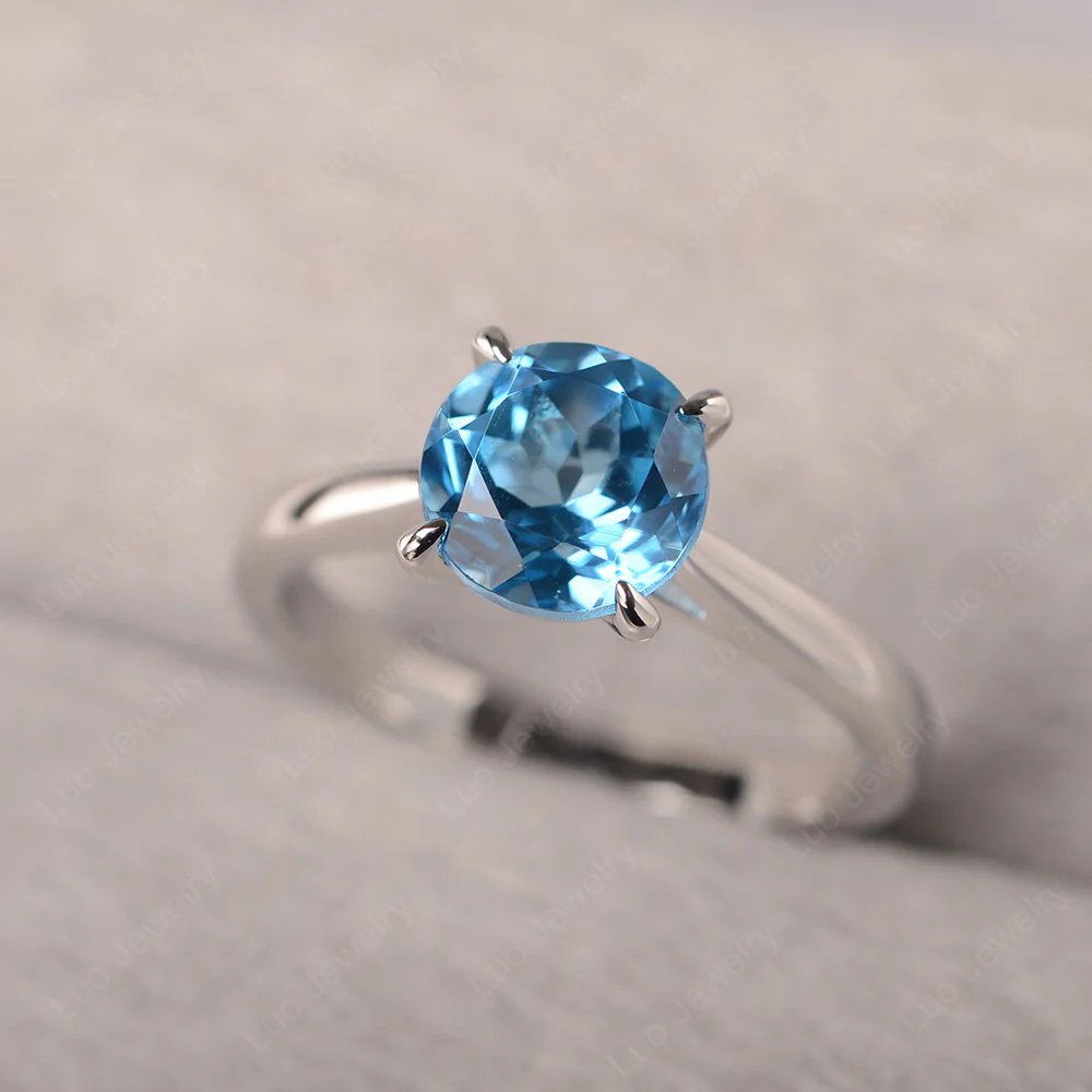 Swiss Blue Topaz Cathedral Solitaire Engagement Ring - Image 2