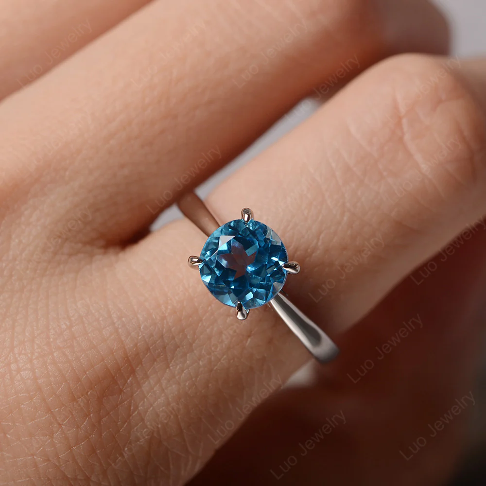 Swiss Blue Topaz Cathedral Solitaire Engagement Ring - Image 5