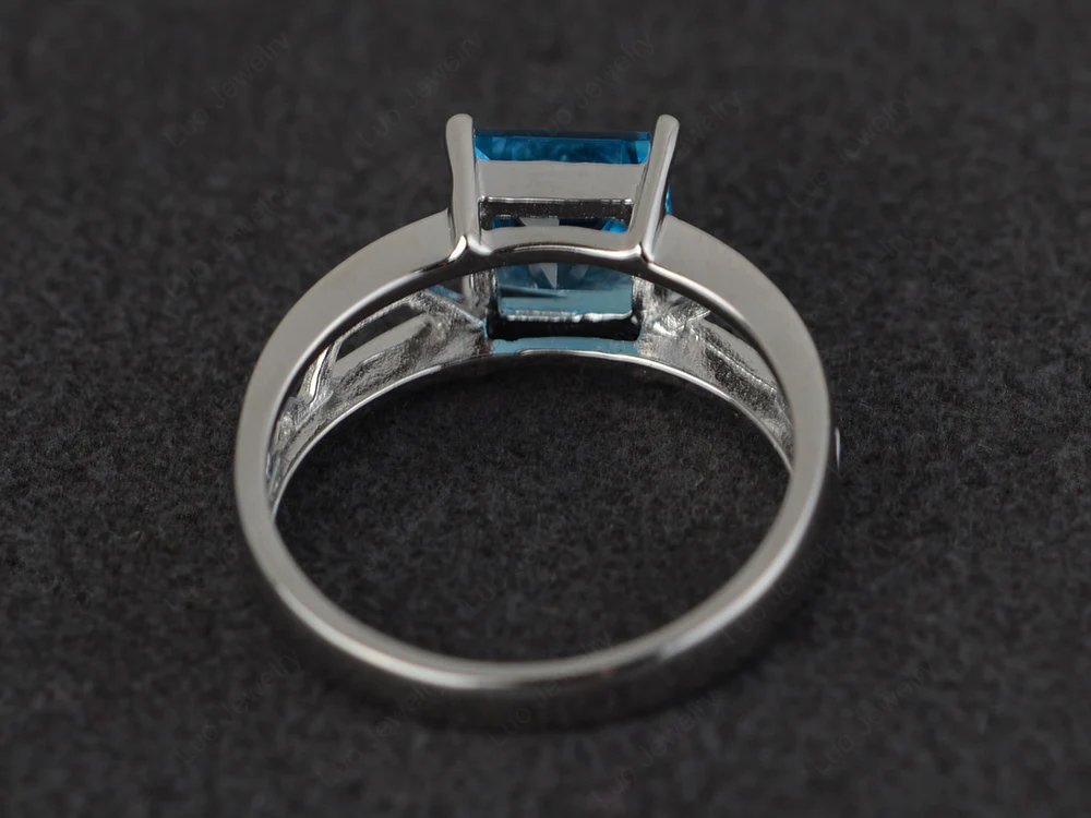 Swiss Blue Topaz Solitaire Ring Wide Band - Image 3