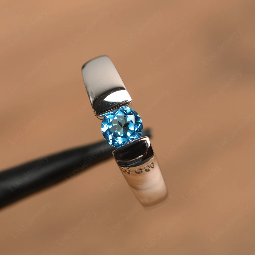 Swiss Blue Topaz Unisex Promise Ring