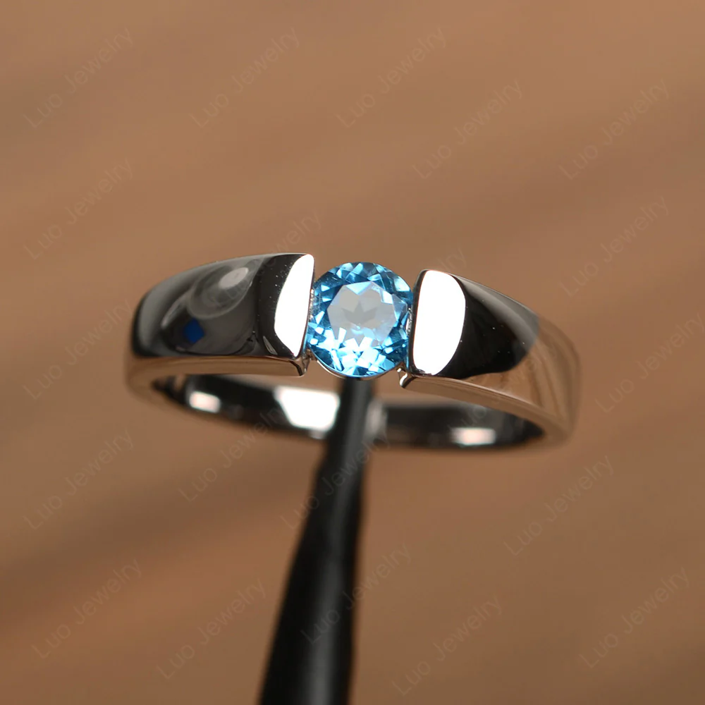 Swiss Blue Topaz Unisex Promise Ring - Image 2