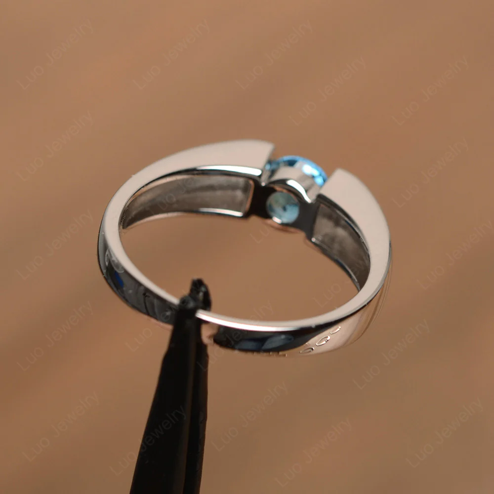 Swiss Blue Topaz Unisex Promise Ring - Image 3