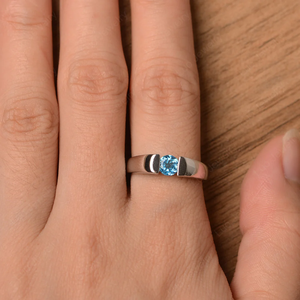 Swiss Blue Topaz Unisex Promise Ring - Image 4