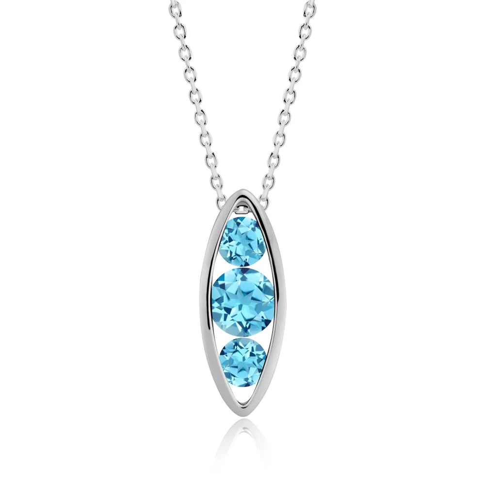 Swiss Blue Topaz Three-Stone Marquise Pendant Necklace