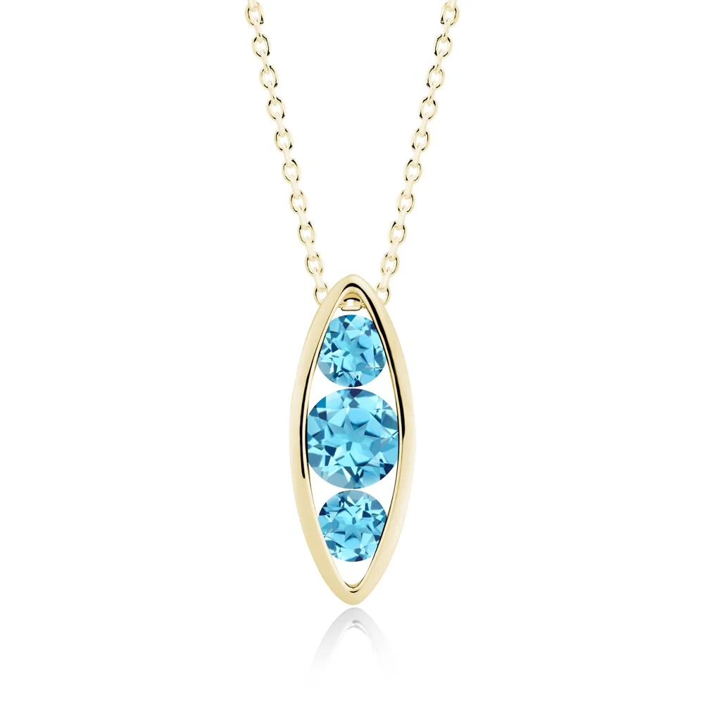 Swiss Blue Topaz Three-Stone Marquise Pendant Necklace - Image 3