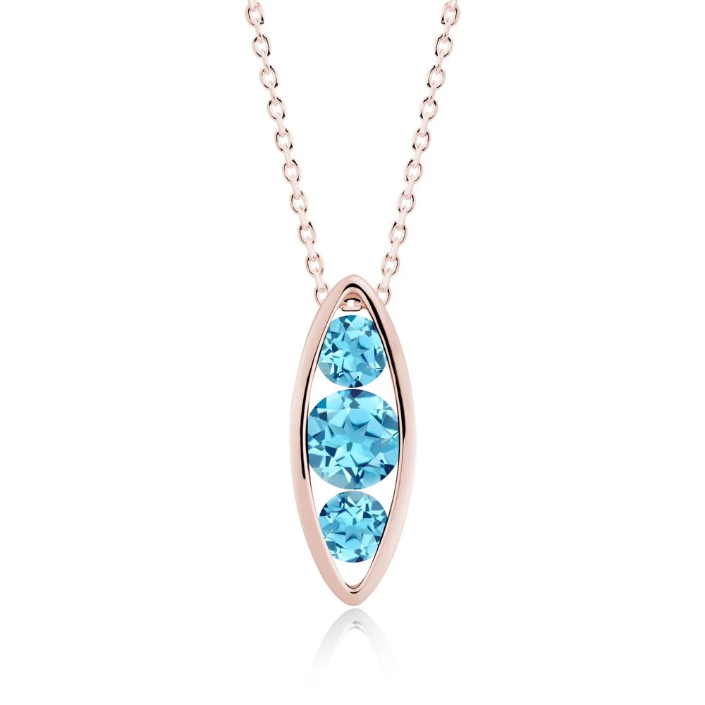 Swiss Blue Topaz Three-Stone Marquise Pendant Necklace - Image 4