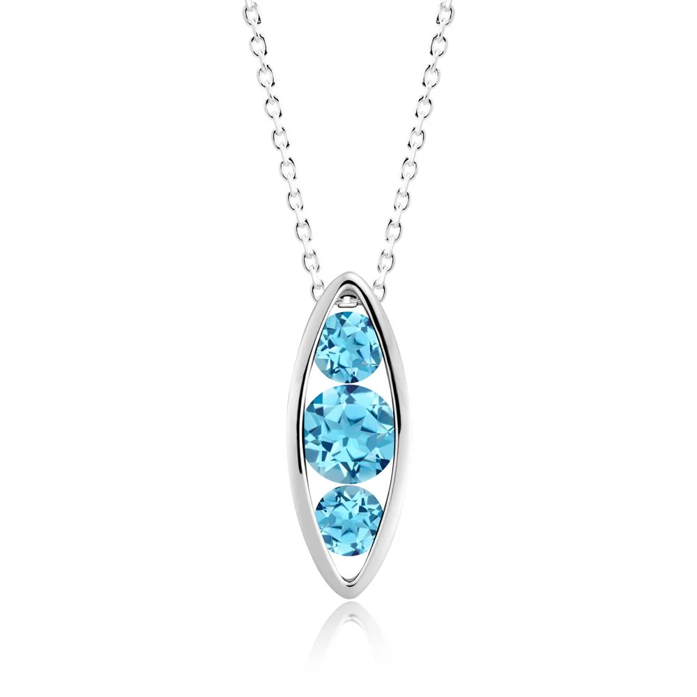 Swiss Blue Topaz Three-Stone Marquise Pendant Necklace - Image 6