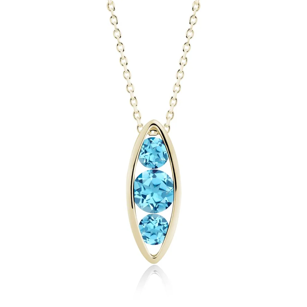 Swiss Blue Topaz Three-Stone Marquise Pendant Necklace - Image 7