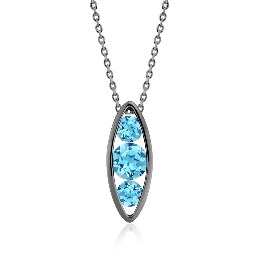 Swiss Blue Topaz Three-Stone Marquise Pendant Necklace - Image 8