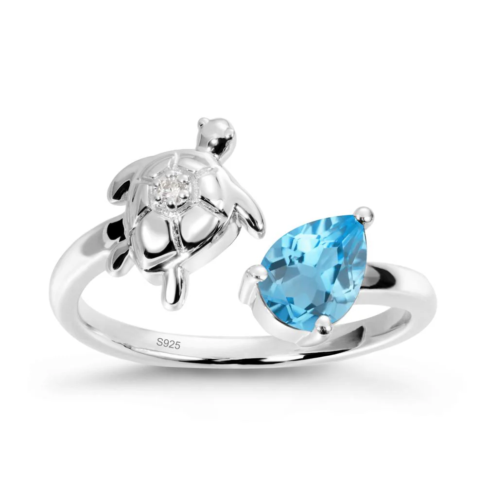 Swiss Blue Topaz Turtle Open Bypass Ring - Image 9