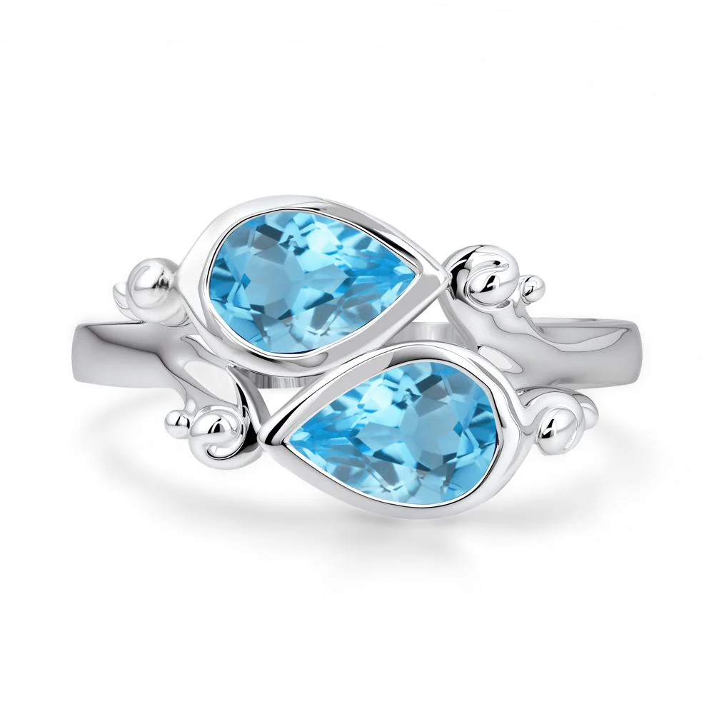 Swiss Blue Topaz Two Stone Bezel Set Ring