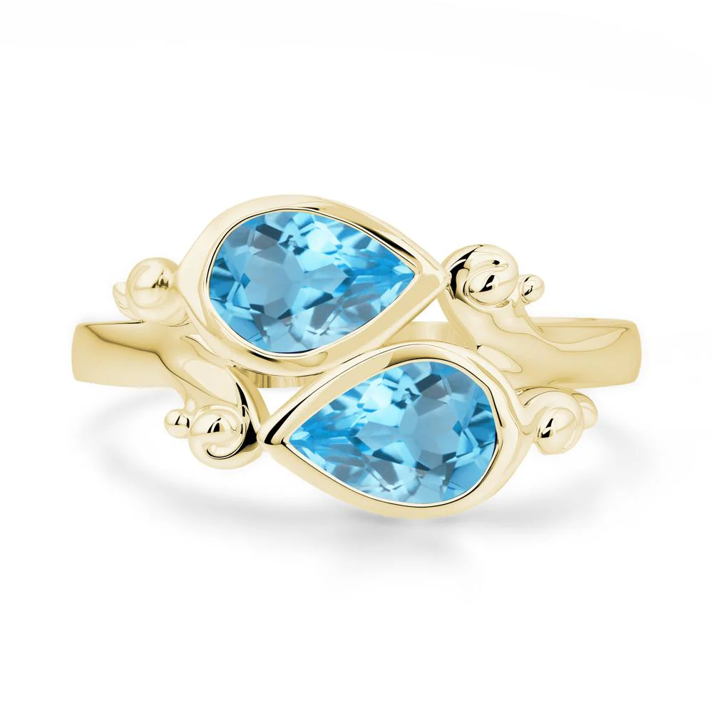 Swiss Blue Topaz Two Stone Bezel Set Ring - Image 3