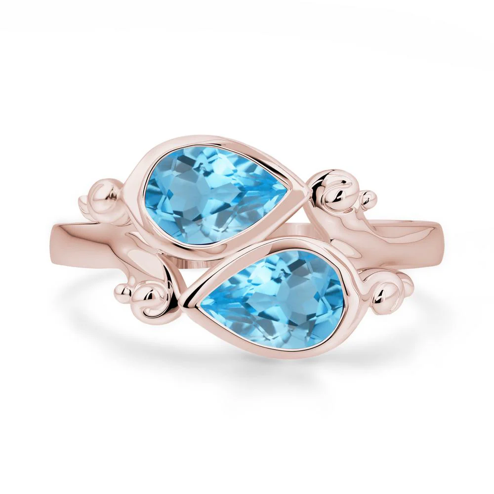 Swiss Blue Topaz Two Stone Bezel Set Ring - Image 6