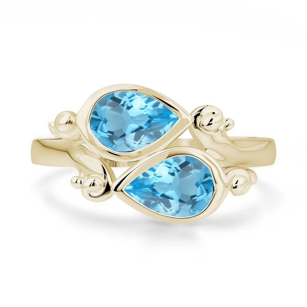 Swiss Blue Topaz Two Stone Bezel Set Ring - Image 7