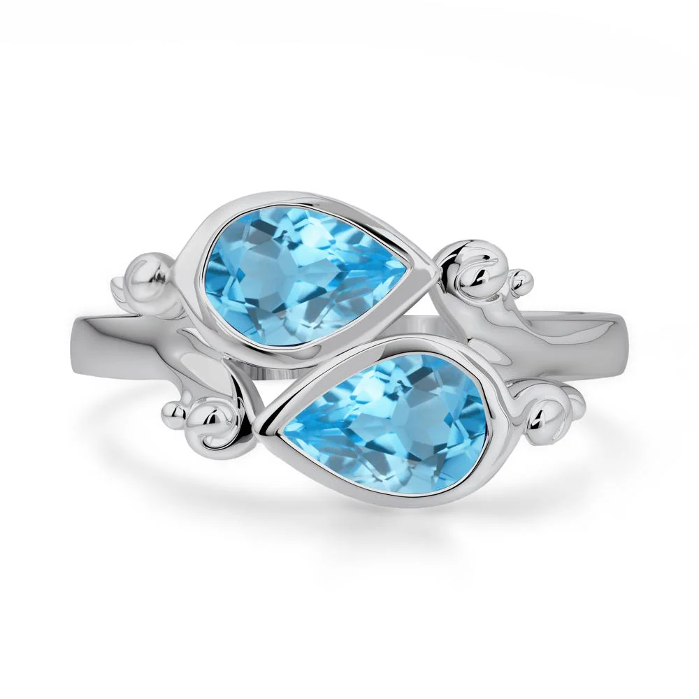 Swiss Blue Topaz Two Stone Bezel Set Ring - Image 8