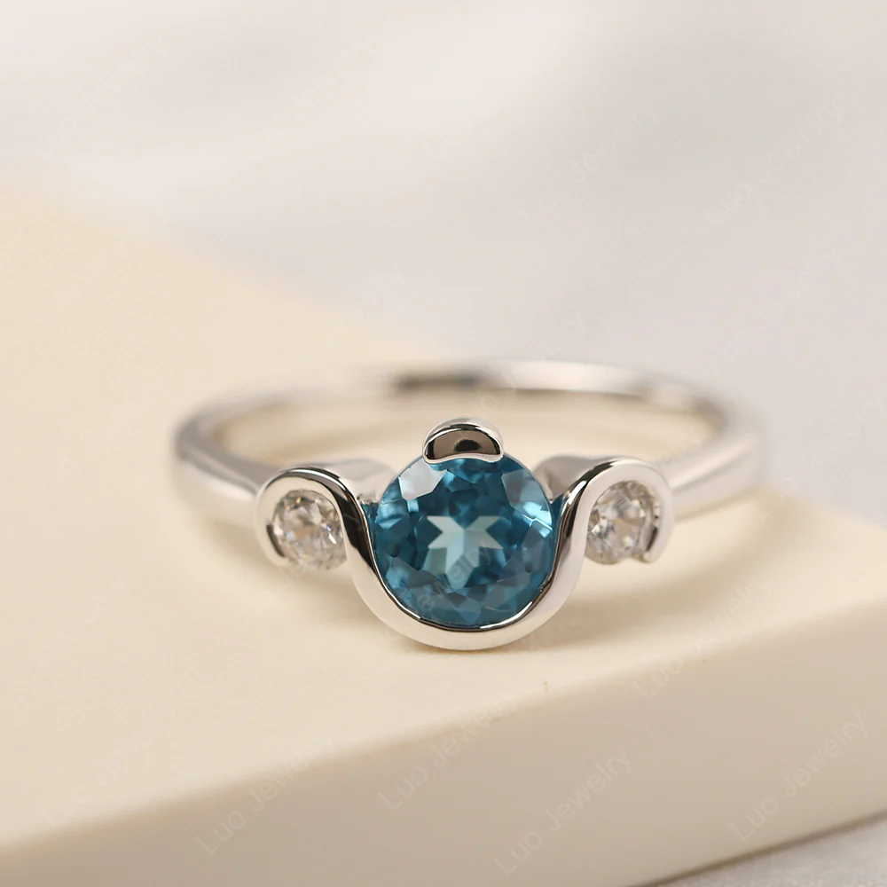 Swiss Blue Topaz Vintage Bezel Set Engagement Ring
