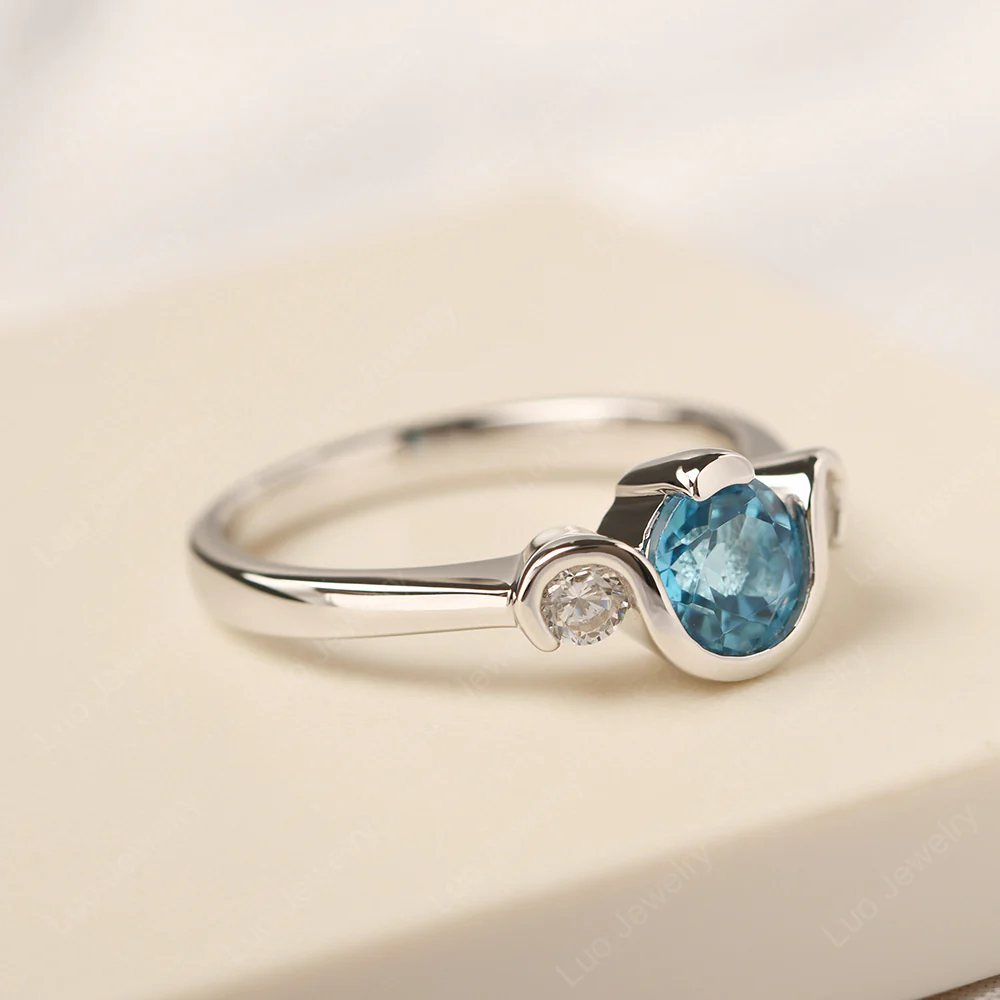 Swiss Blue Topaz Vintage Bezel Set Engagement Ring - Image 2