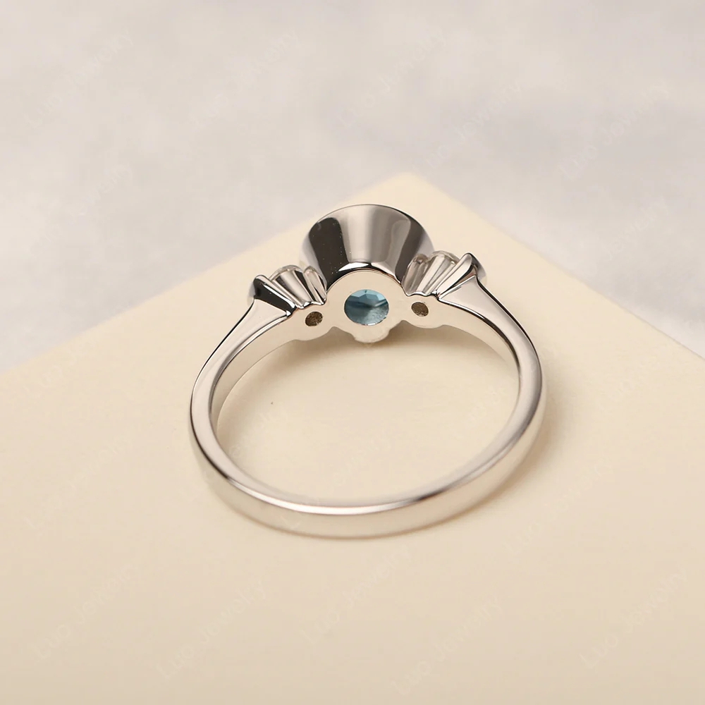 Swiss Blue Topaz Vintage Bezel Set Engagement Ring - Image 3