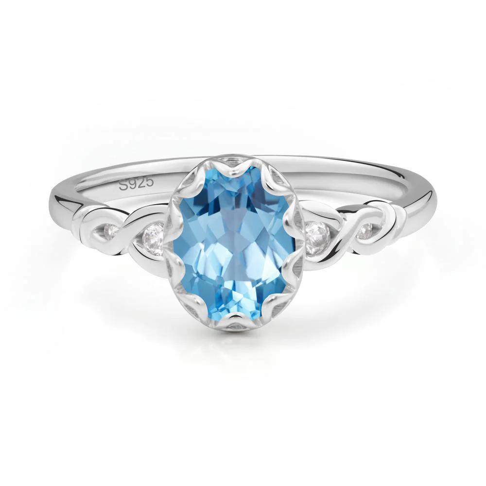 Swiss Blue Topaz Vintage Oval Engagement Ring - Image 9